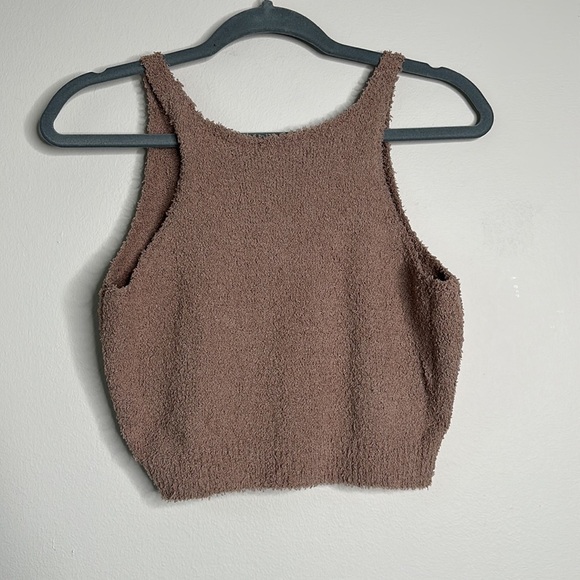 LULUS Teddy-To-Go Taupe Fuzzy Sweater Cropped Tank Top S NWT - Picture 6 of 7